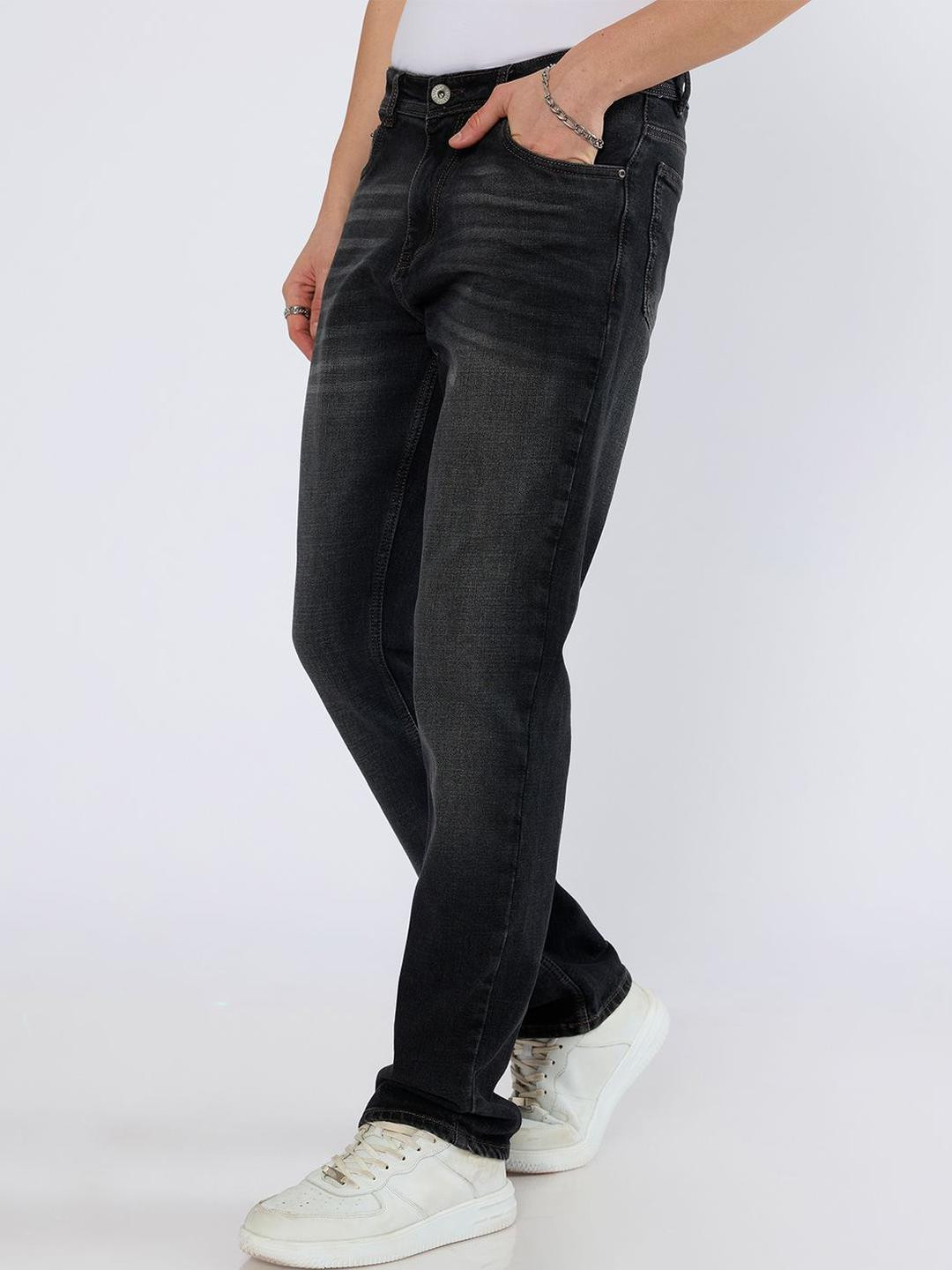 Espanshe Men Carbon Black Straight Fit Mid-Rise Light Fade Jeans