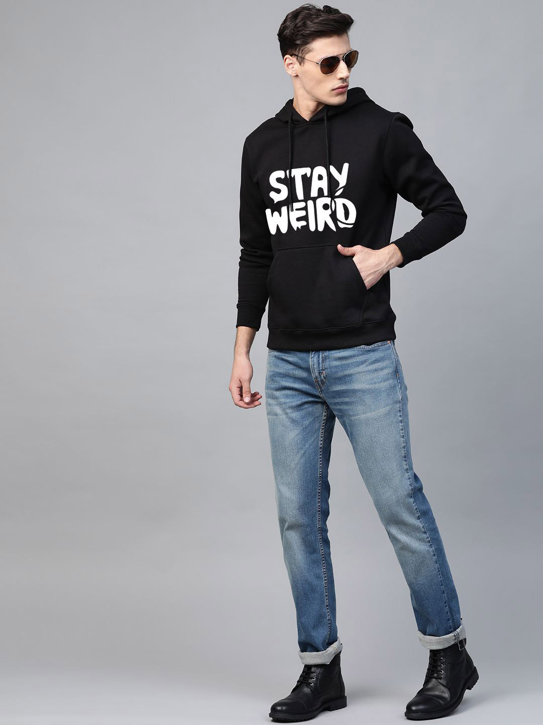 Dogman Stayweird  Men Printed Hooded Sweatshirt