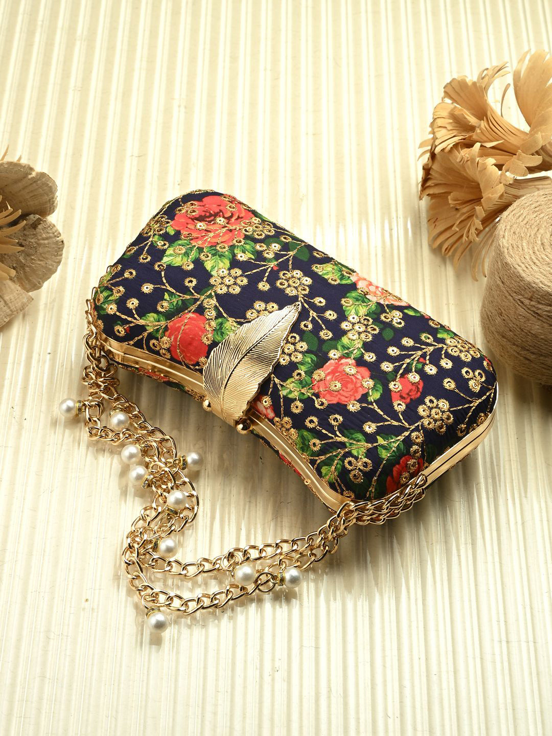 Toobacraft Embroidered Leaf Box Clutch