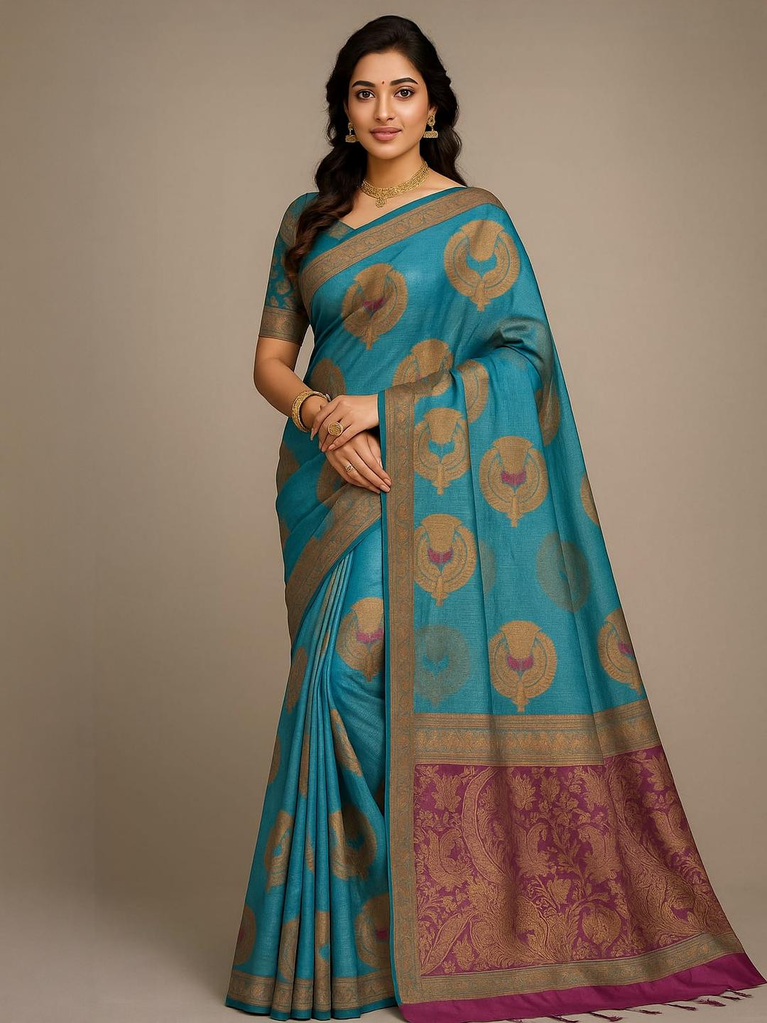 Silakaari Blue Organza  Sarees