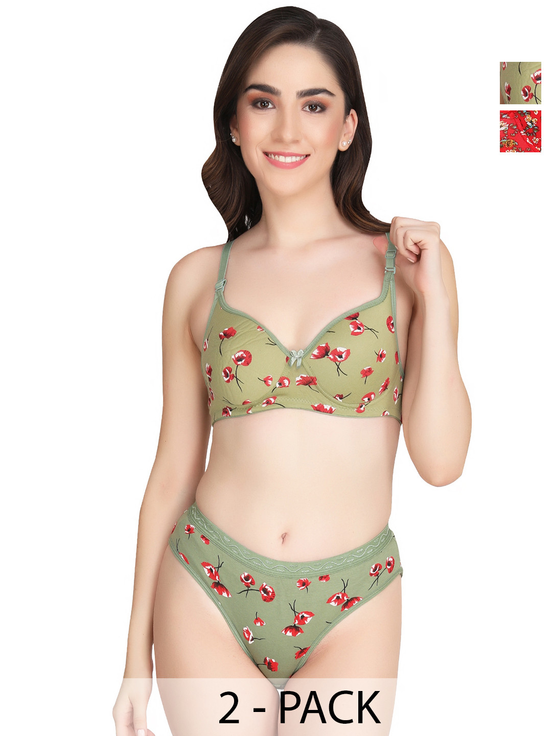 Liigne Women Pack Of 2 Everyday Printed Padded Bra Lingerie Set