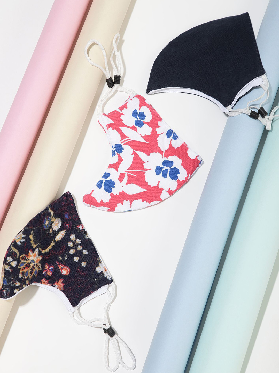 LULU & SKY Pack Of 3 Printed Reusable Foldable Cotton Outdoor Masks