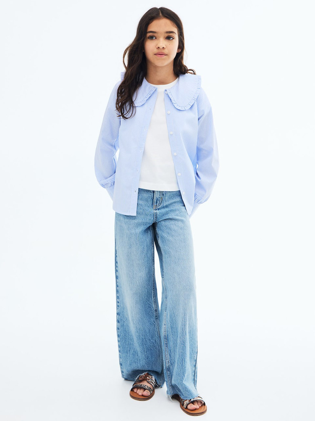 Mango Kids Girls Wide Leg Frayed Hem Pure Cotton Jeans