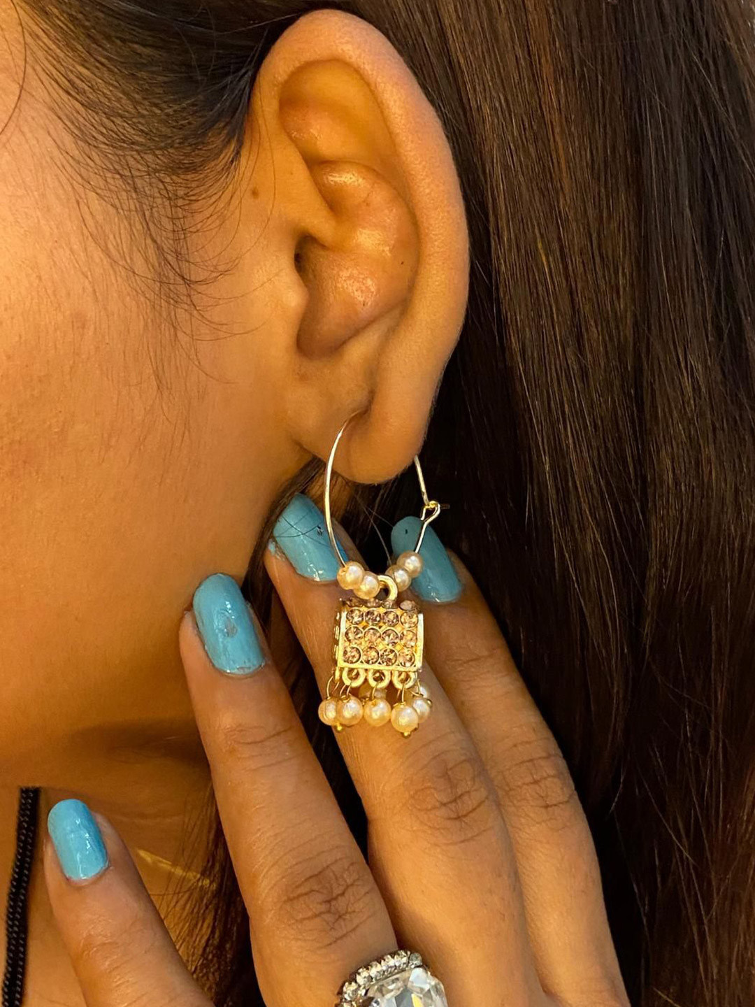 KALAFICIAL Traditional Gold Plated Square Hoop Earrings With Pearls Beads