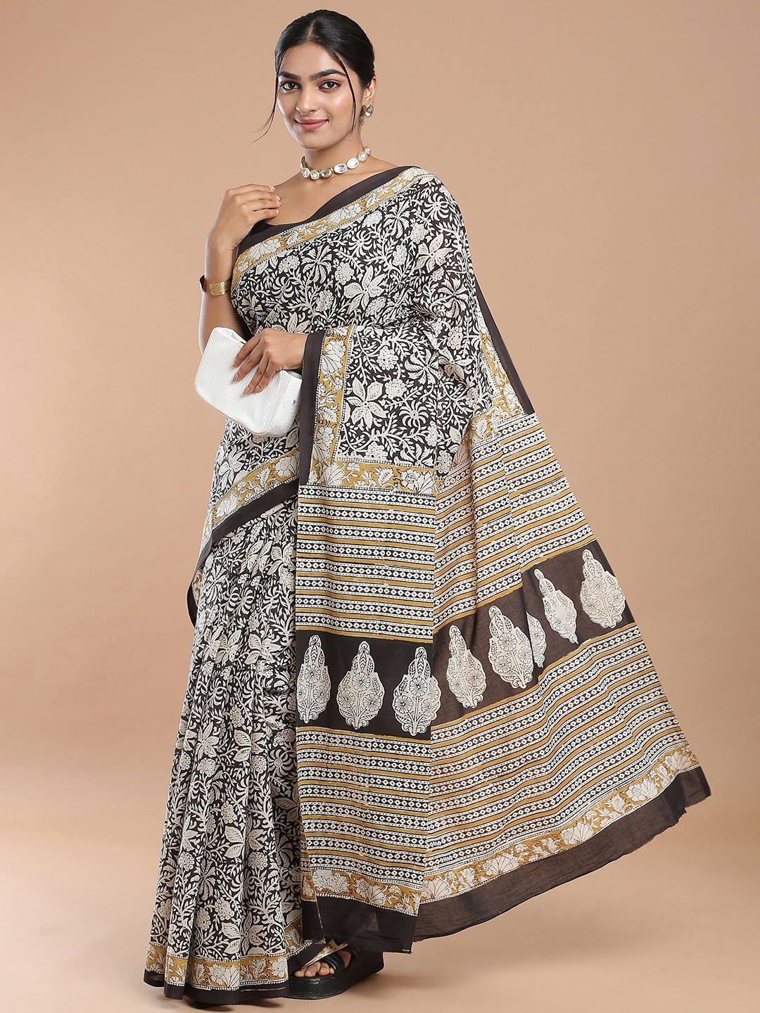 Niska Floral Printed Pure Cotton Bagru Saree
