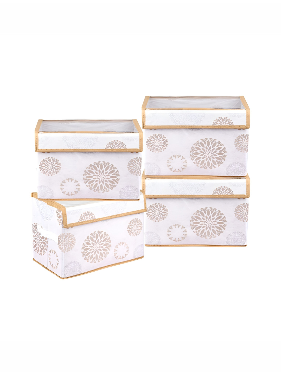 Aura White & Gold-Toned 4 Pieces Gola Printed Foldable Multi-Utility Organisers
