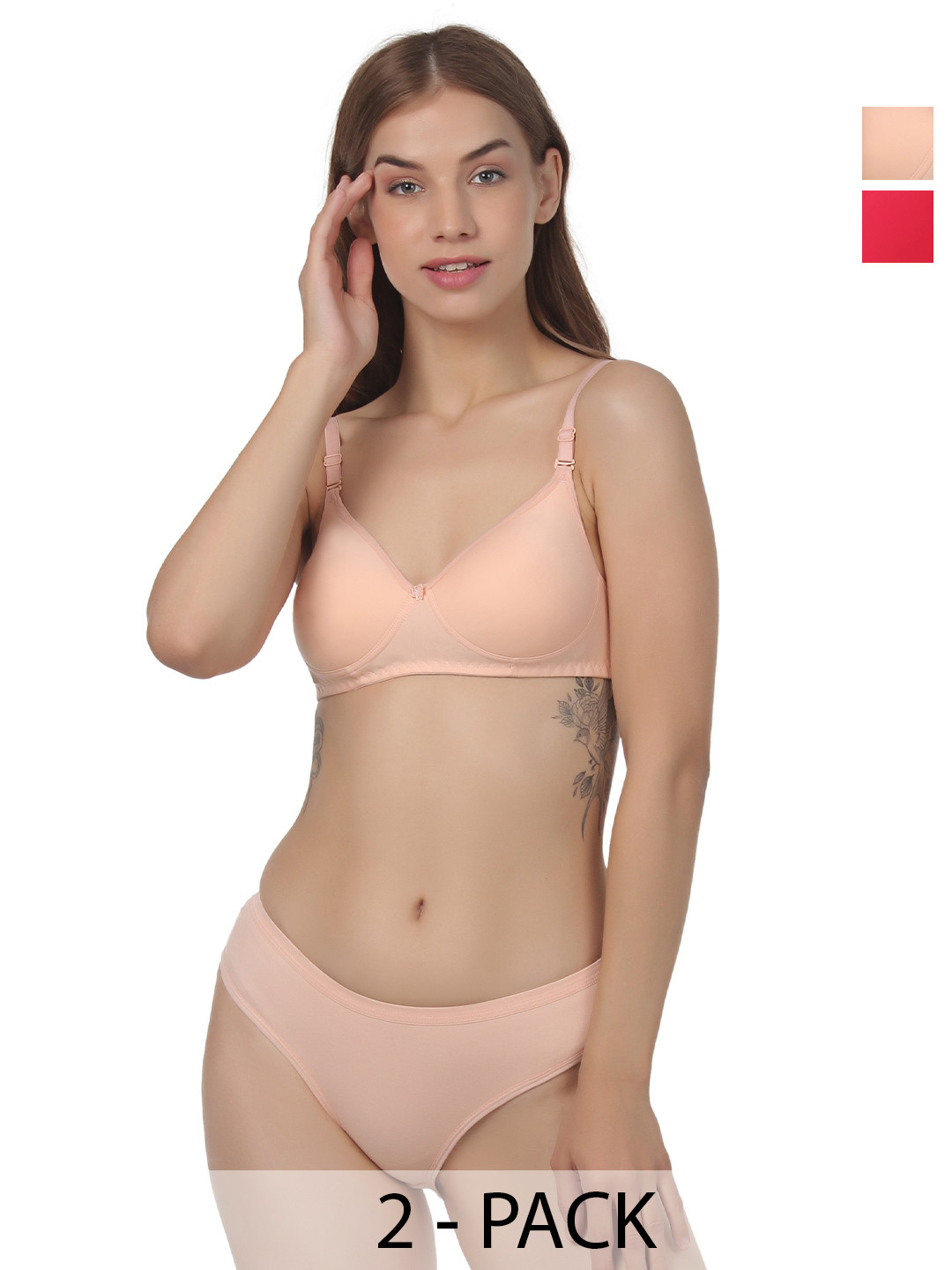 Liigne Pack Of 2 Women Everyday Non Padded Pure Cotton Bra And Briefs Lingerie Set