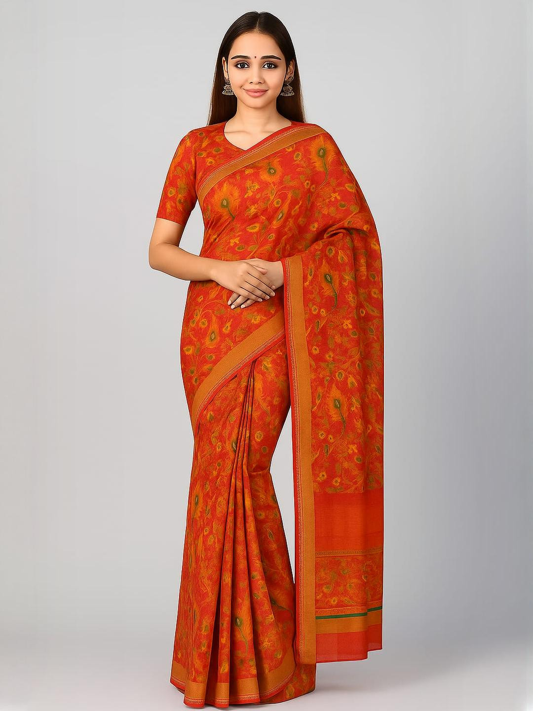 Silakaari Orange   Sarees