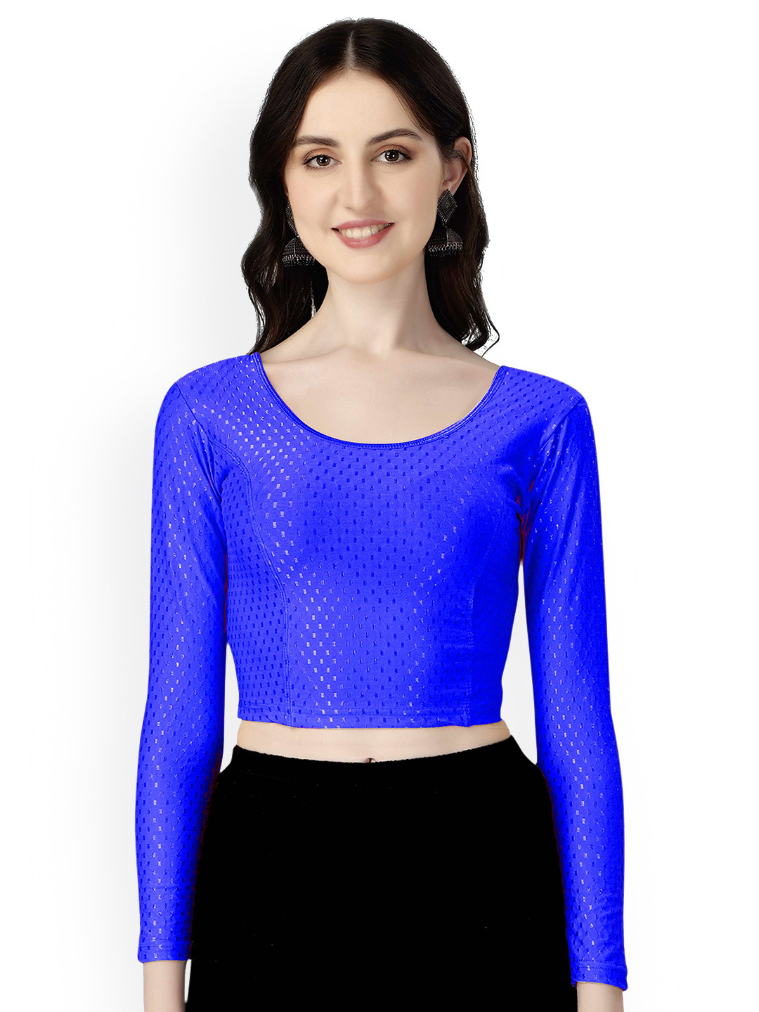 HERE&NOW Women Blue Daily Wear Round Neck Stretchable Saree Blouse