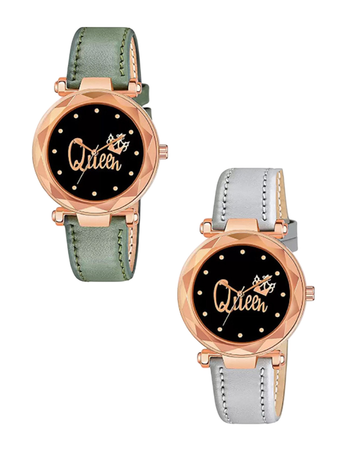 Miss Perfect Women Pack Of 2 Dial & Leather Straps Analogue Watch DF37