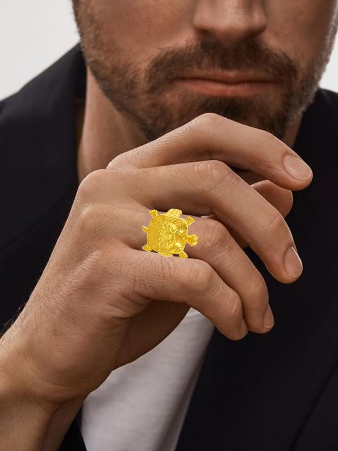 DZINETRENDZ Unisex Gold-Plated Brass Micron Gold Tortoise Finger Ring