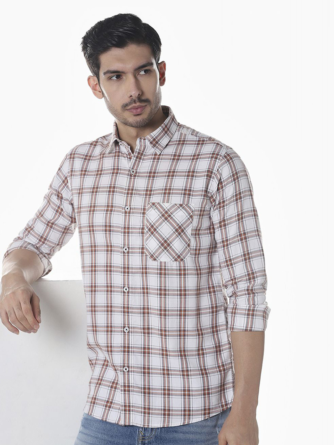 Klub Fox Tartan Checked Spread Collar Slim Fit Cotton Shirt