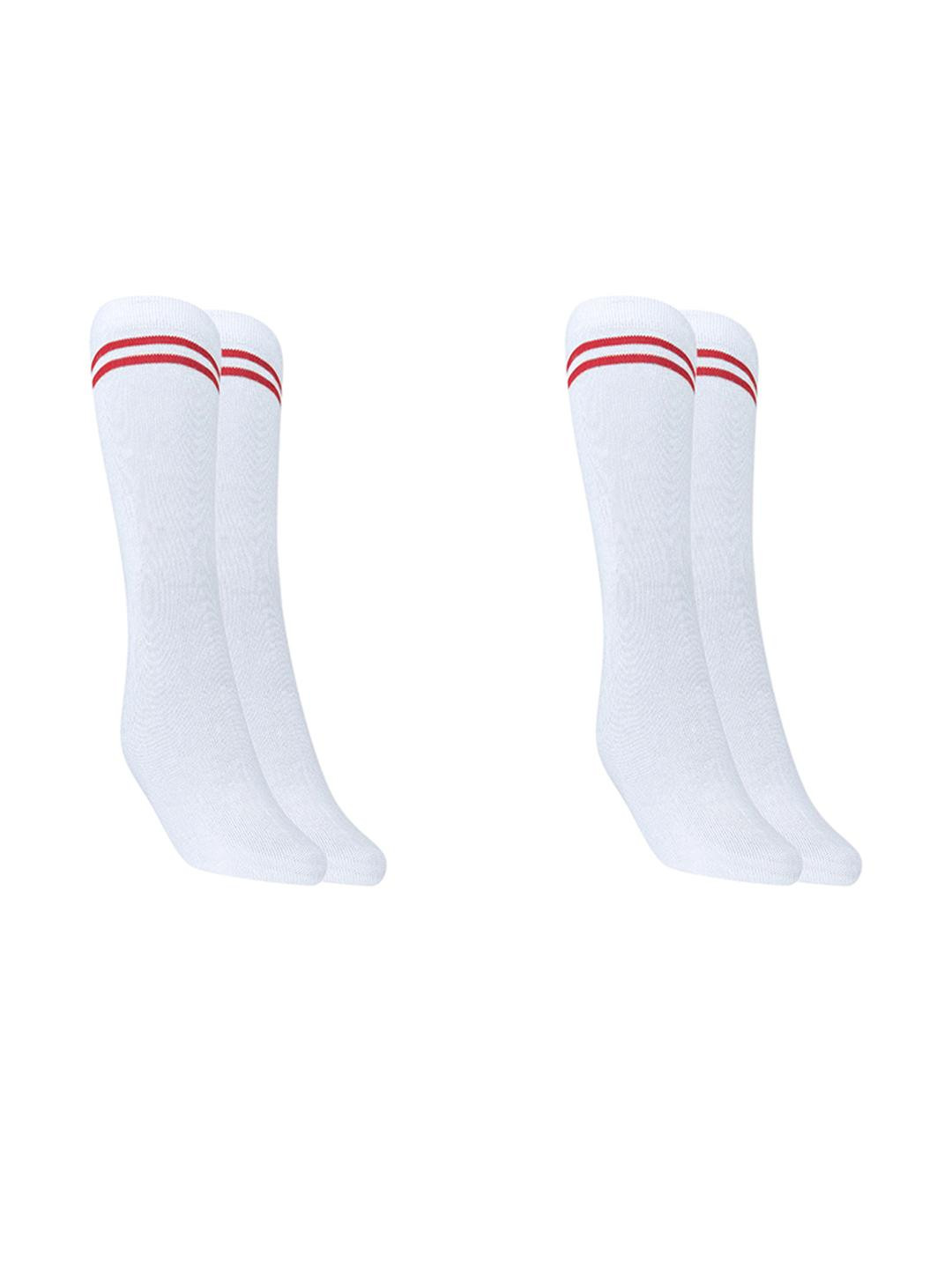MUKHAKSH Girls Pack of 2 White Socks with Red Stripes Border Lining School Uniform Socks