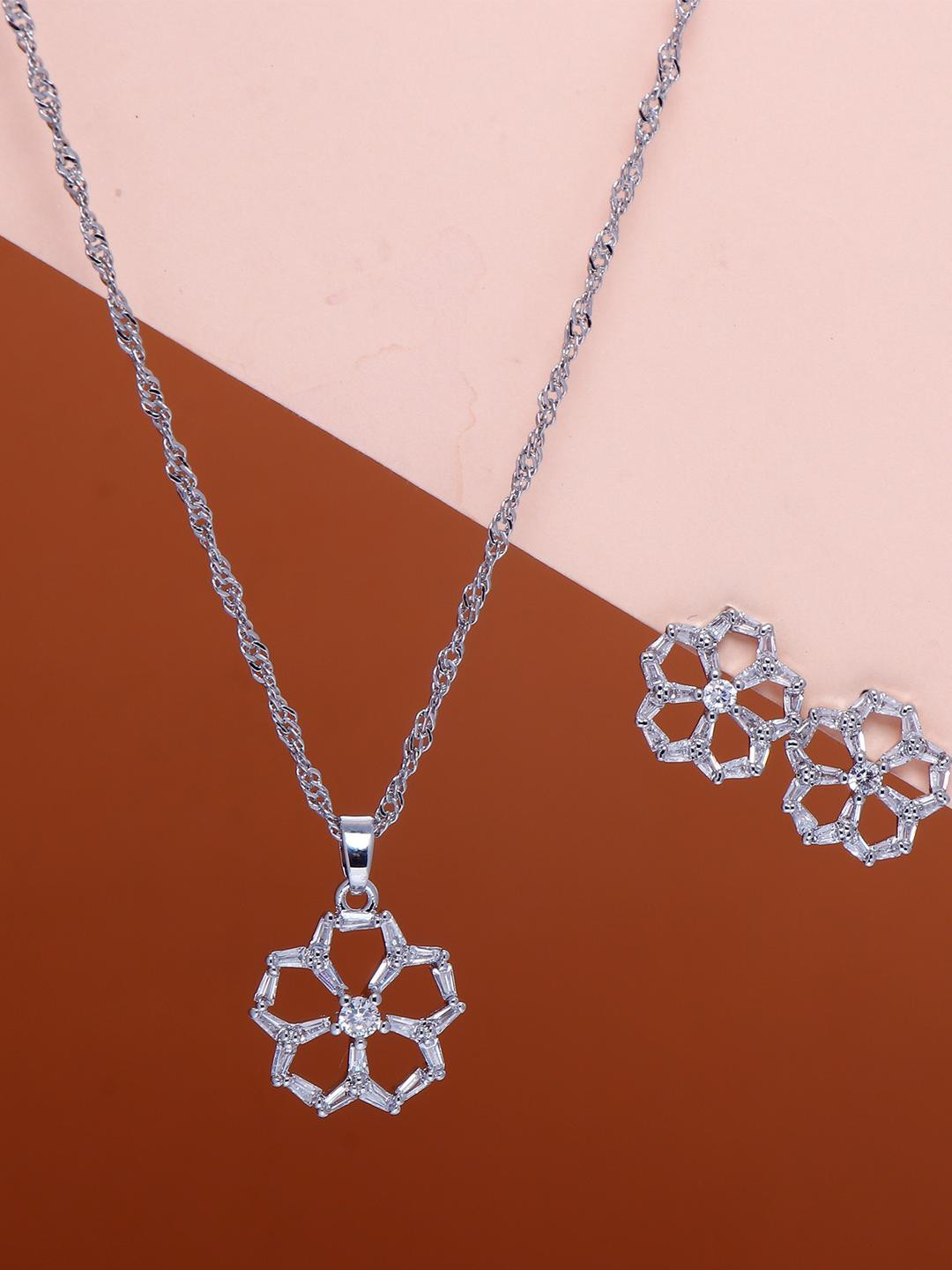 Archies Floral Pendant With Earring Set