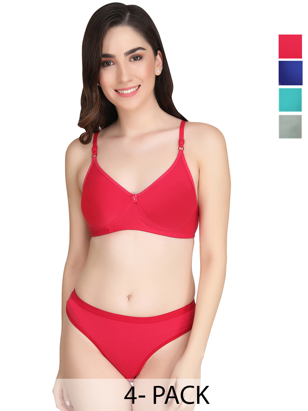 Liigne Women Pack Of 4 Non Padded  Pure Cotton Bra And Briefs Lingerie Set