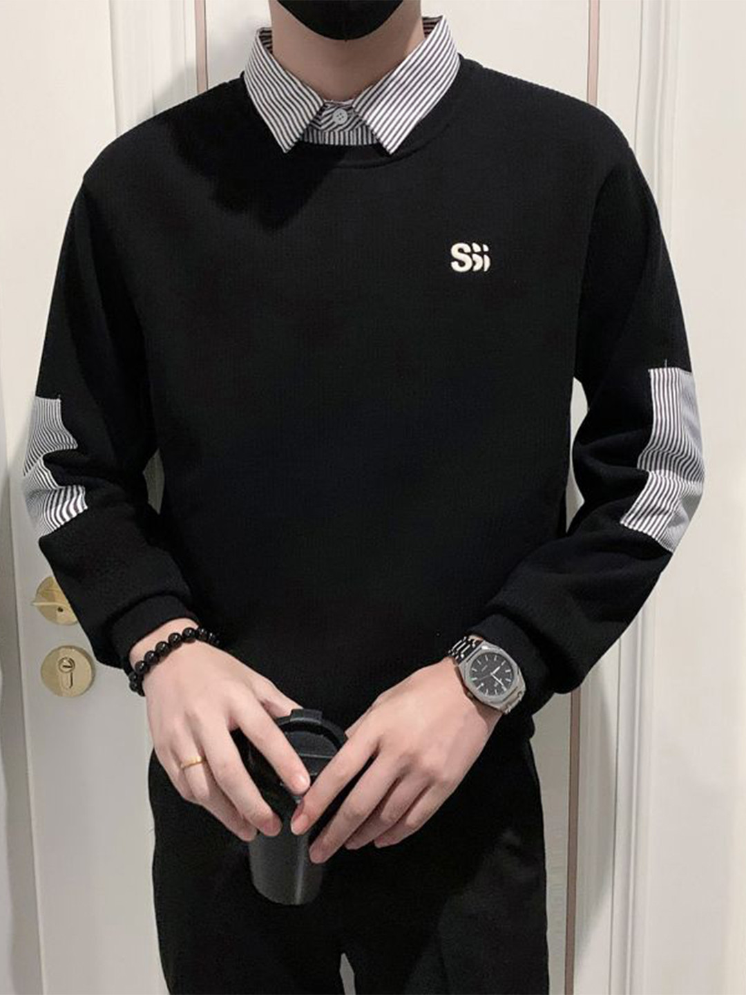 StyleCast x Revolte Men Colourblocked Round Neck Pullover Sweatshirt