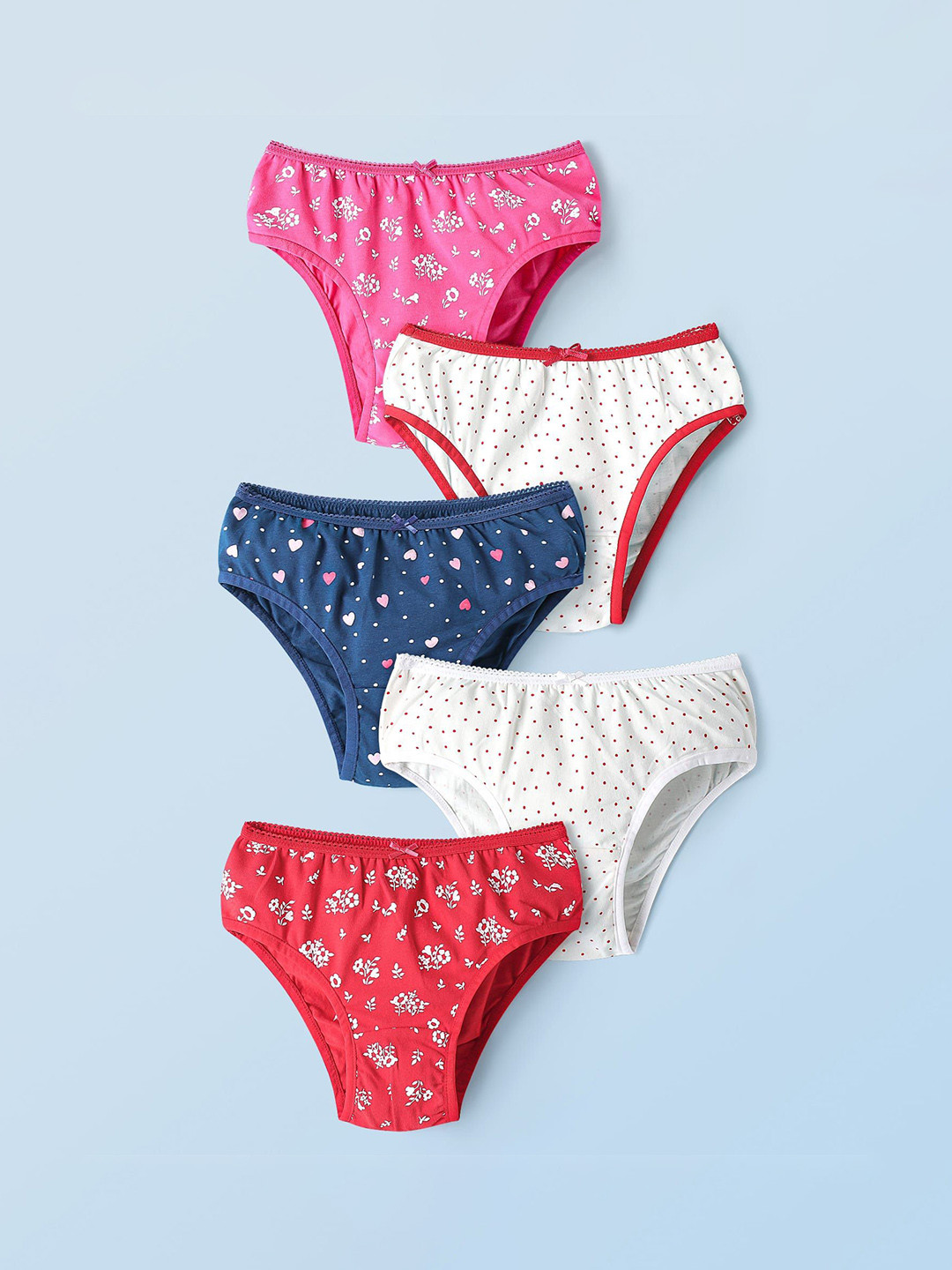 Honeyhap Girls Pack of 5 Floral Printed Mid-Rise Basic Briefs 18430448