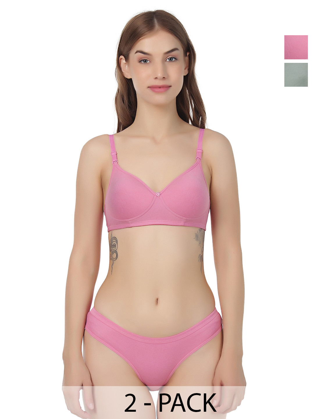 Liigne Pack Of 2 Padded Non-Wired Pure Cotton Lingerie Set