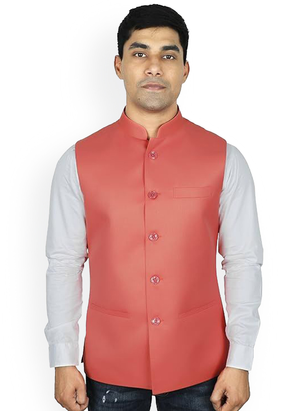Men Style Mandarin Collar Woven Nehru Jacket
