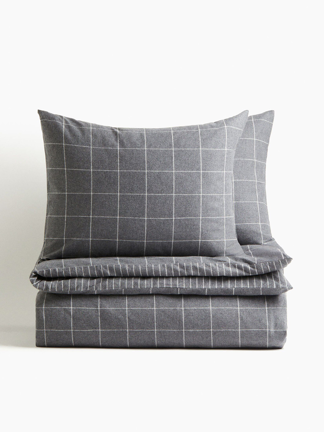 H&M Grey And White Pure Cotton Flannel Double/King Duvet Cover Set