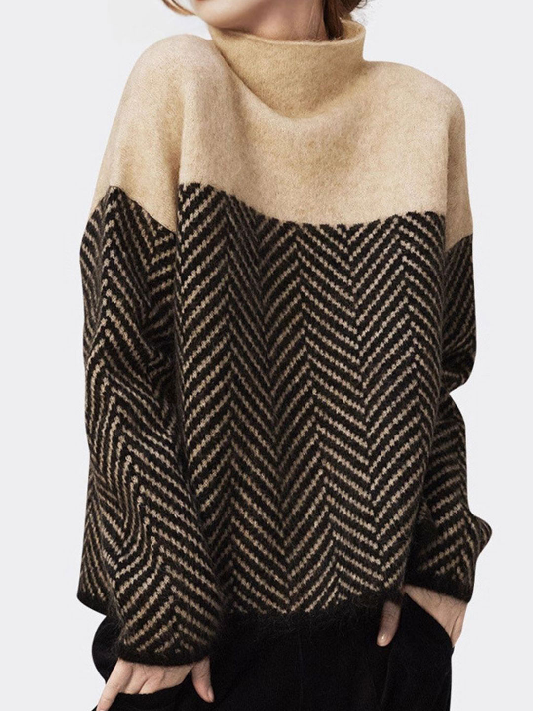 Mast & Harbour Women Turtle Neck Long Sleeves Regular Geometric Pullover Sweaters