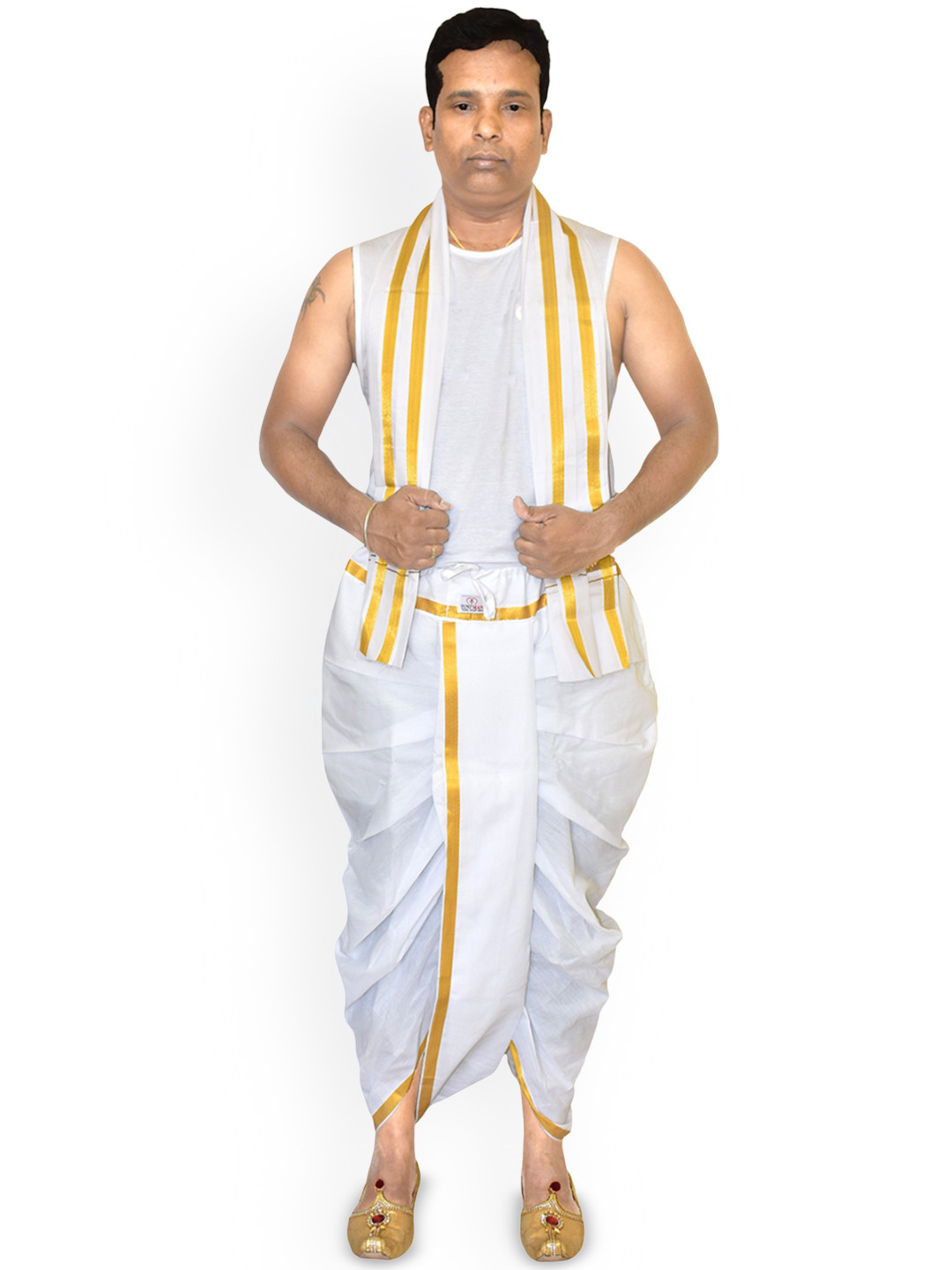 TUNI MANI Men Readymade Polycotton Pocket Dhoti Pant With Shawl