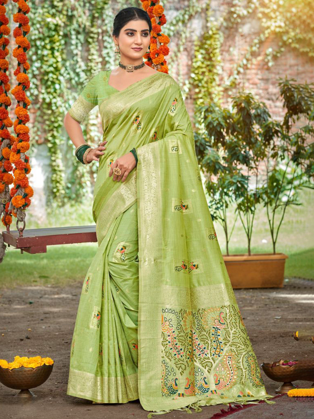 DEVATITHI Green Heavy Assam Silk Saree