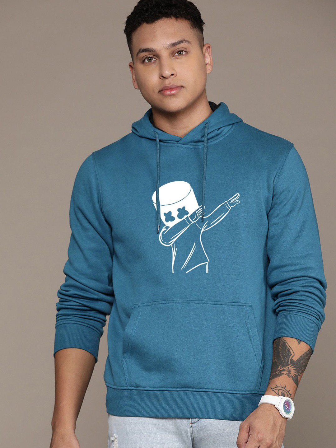 Dogman Men Marsh Mallow Printed Hooded Anti Odour Sweatshirt