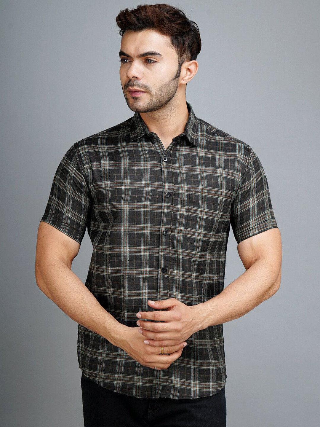 Apuesto India Slim Tartan Checks Checked Spread Collar Casual Cotton Shirt