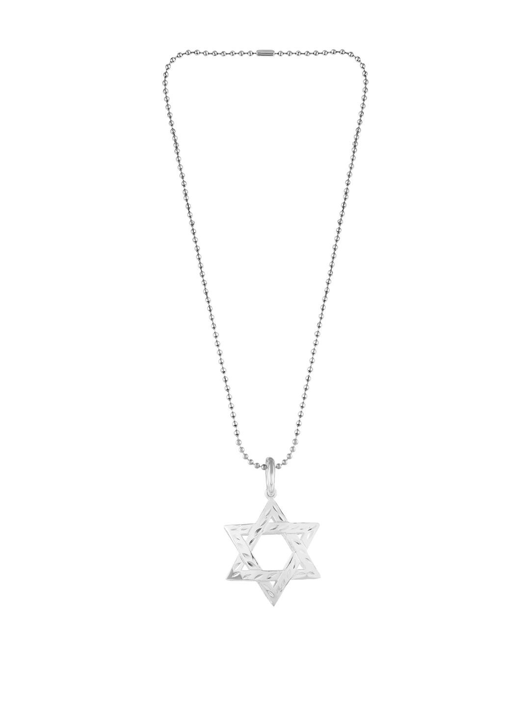 DZINETRENDZ Men Silver-Plated Star of David Pendant With Chain