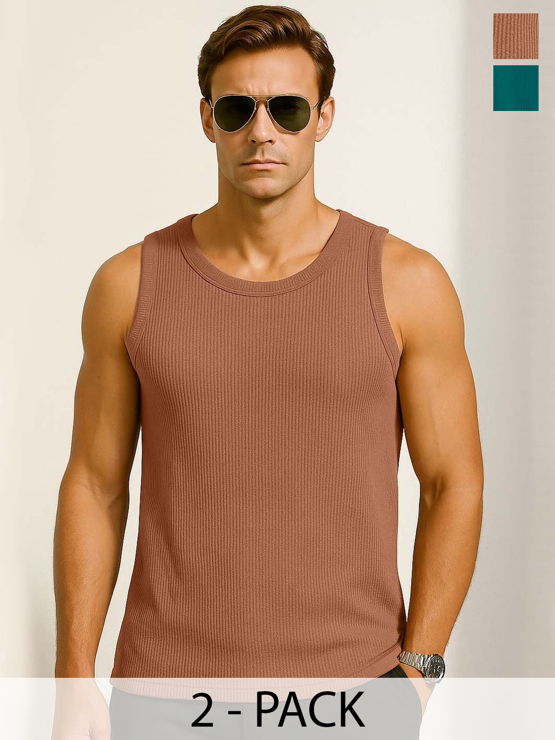 Organic Chics Men Pack of 2 Waffle Textured Vests