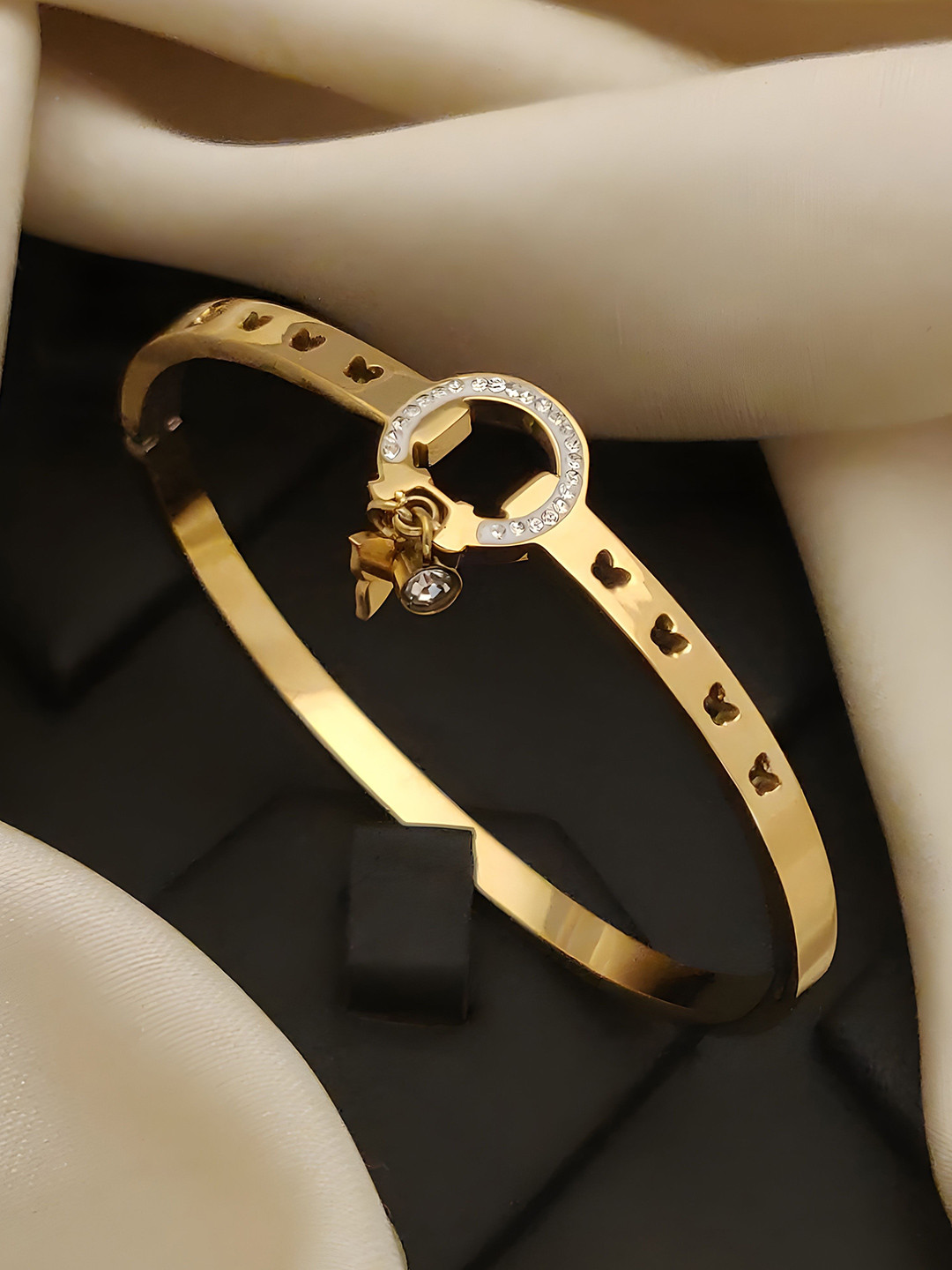 SV FANCY BANGLES Stainless Steel Gold-Plated Stones Studded Bangle-Style Bracelet