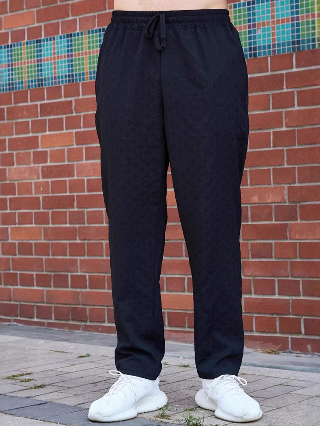 StyleCast x Revolte Men Easy Wash Self Design Mid Rise Slim Fit Trousers