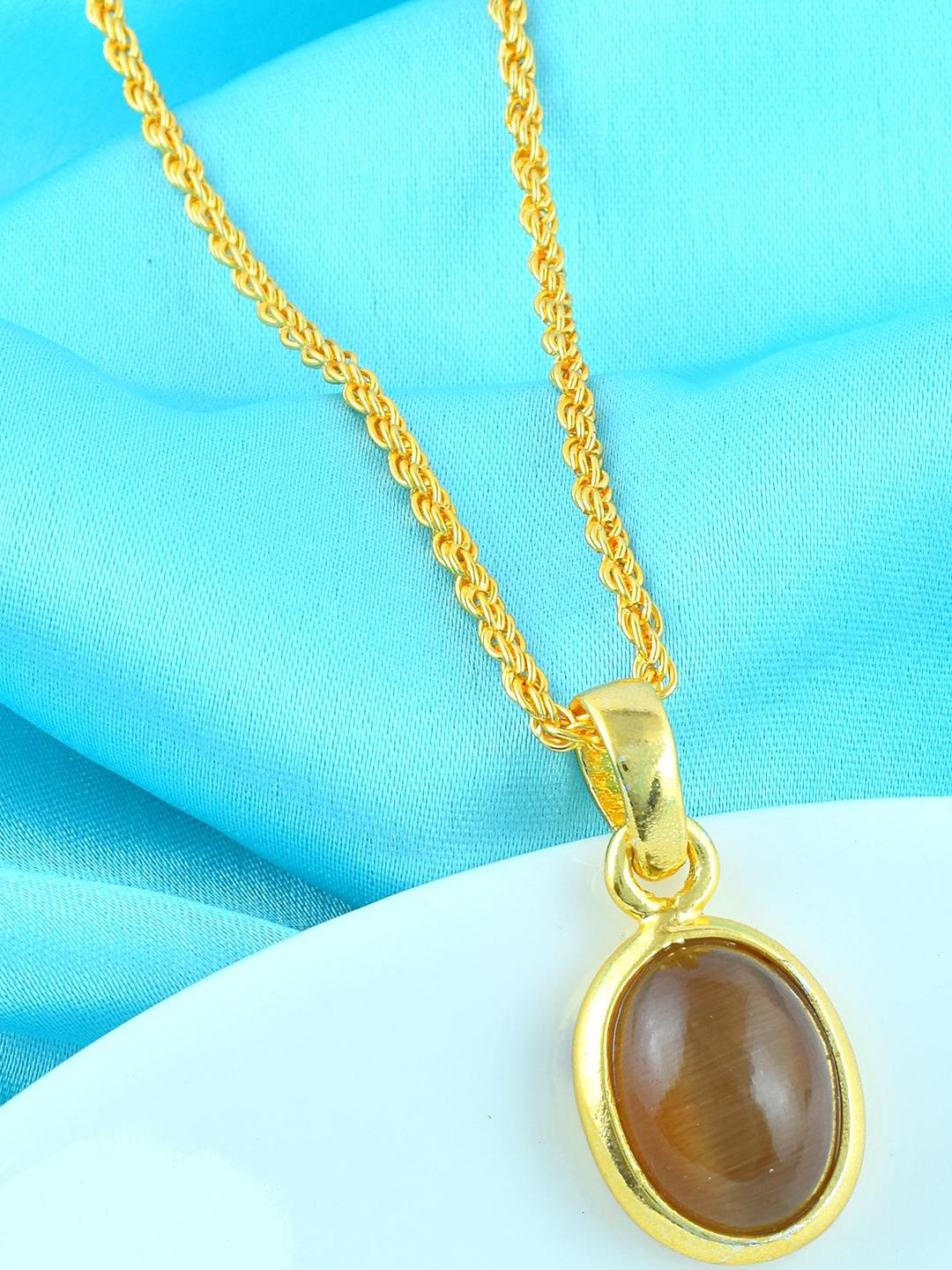 DZINETRENDZ Unisex Gold Plated Artificial Stones Pendant with Chain