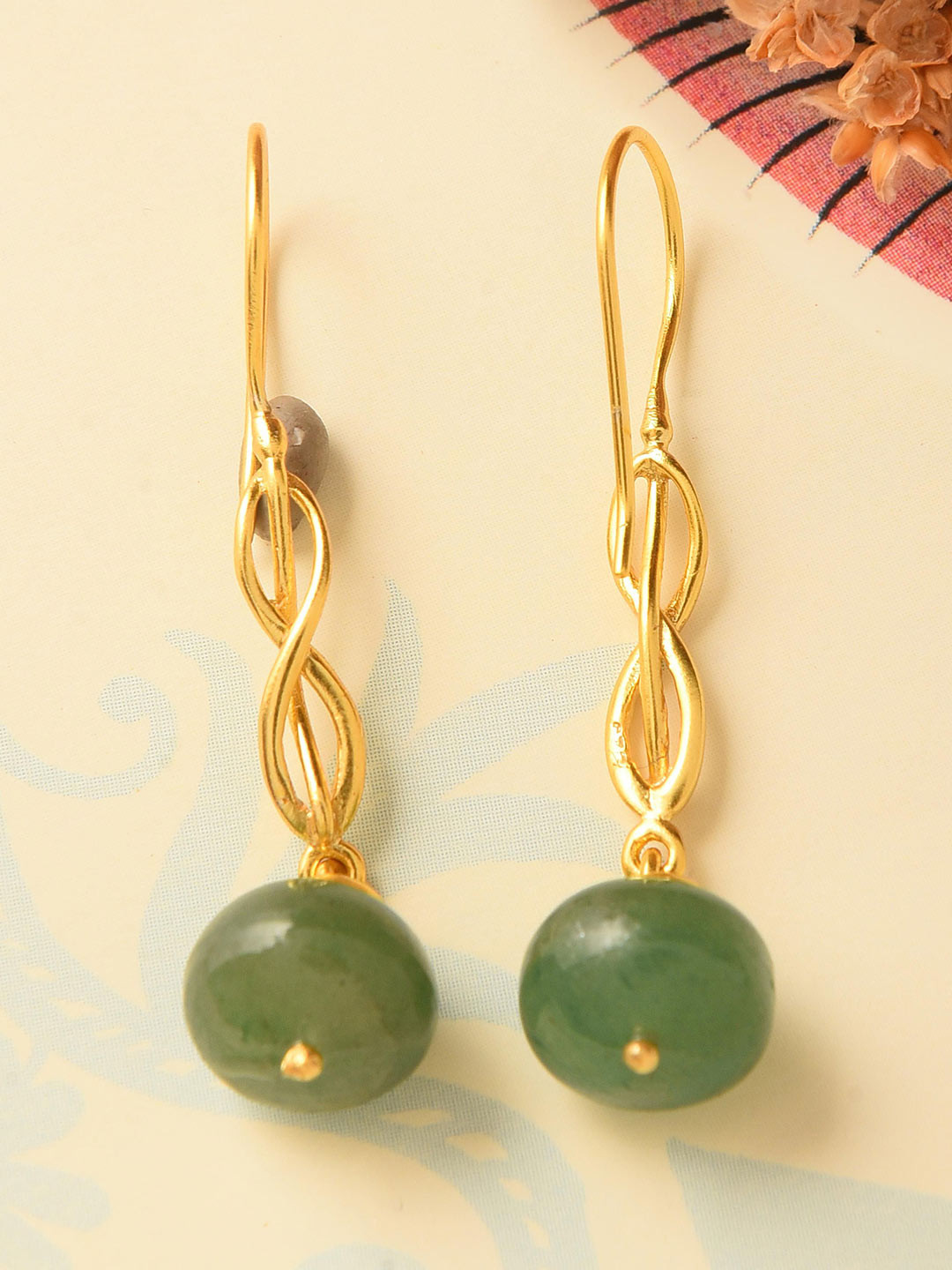 JAYPORE Silver Gold-Plated Agate Studded Spherical Shaped Drop Earrings