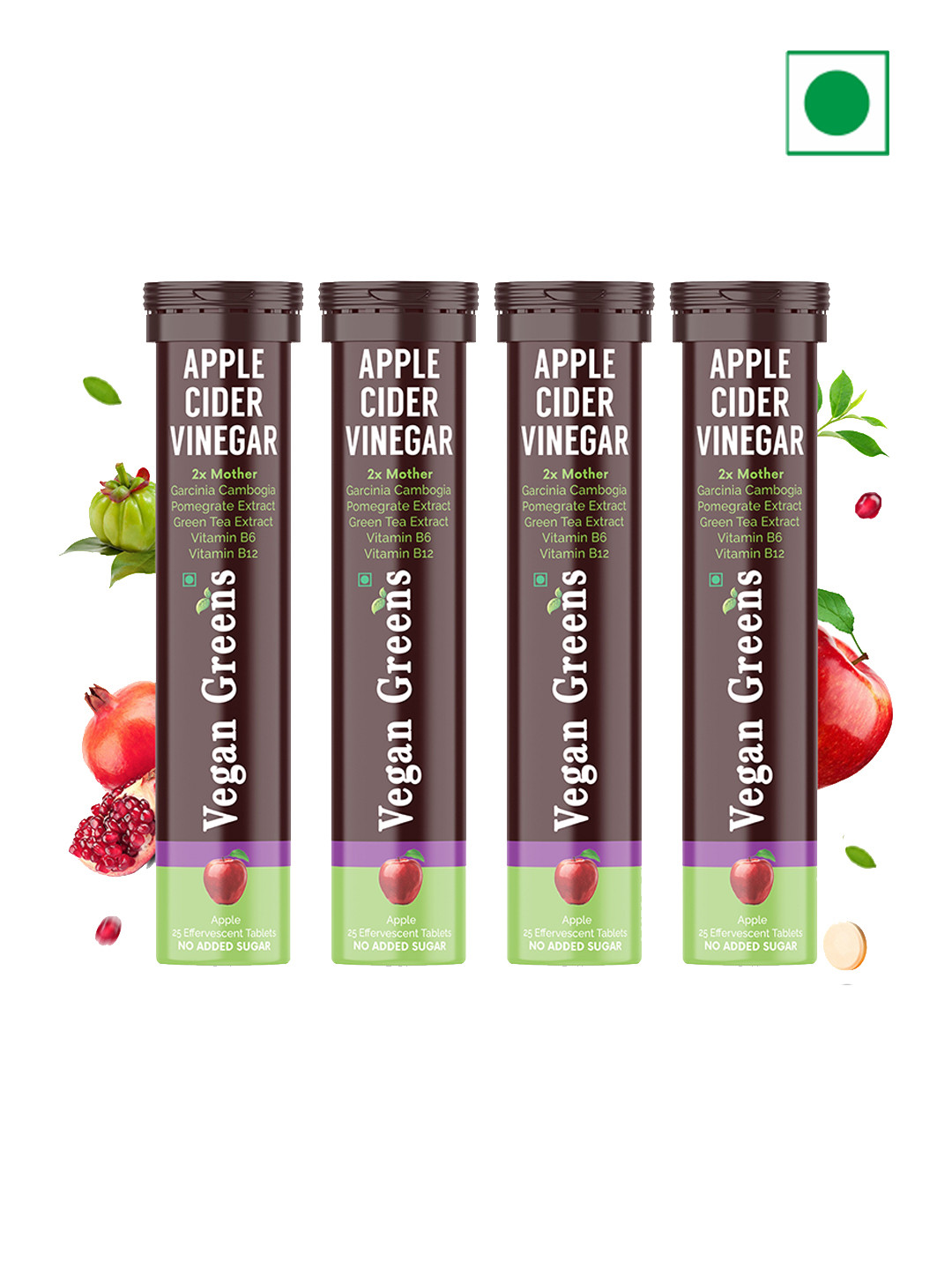 Vegan Greens Set Of 4 Apple Cider Vinegar 2x Mother Garcinina Tablets - 25 Tablets Each