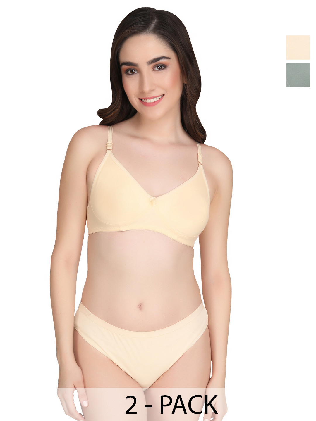 Liigne Pack Of 2 Everyday Non Padded Bra Pure Cotton Lingerie Set
