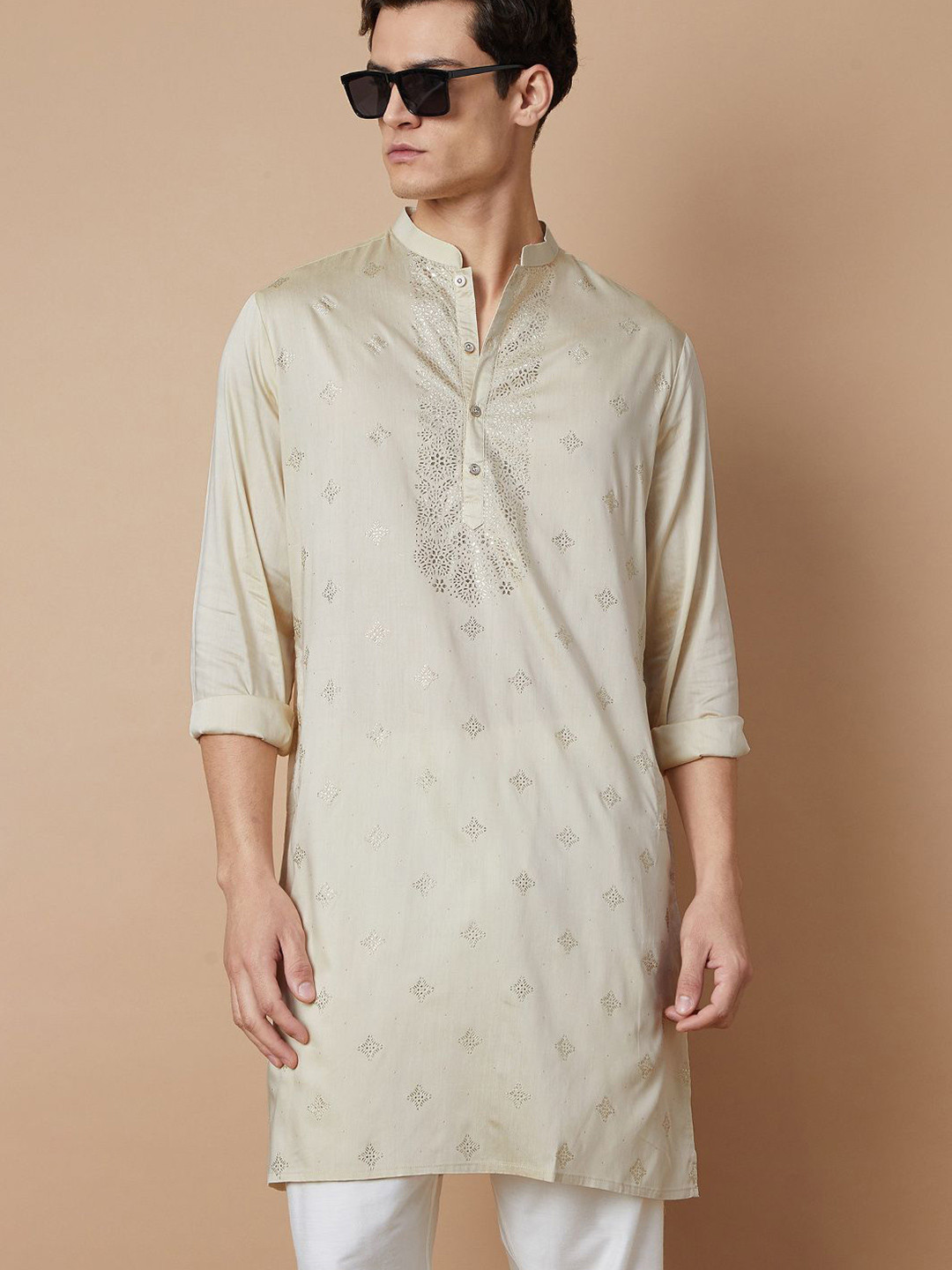 Melange by Lifestyle Men Embroidered Mukaish Straight Kurta