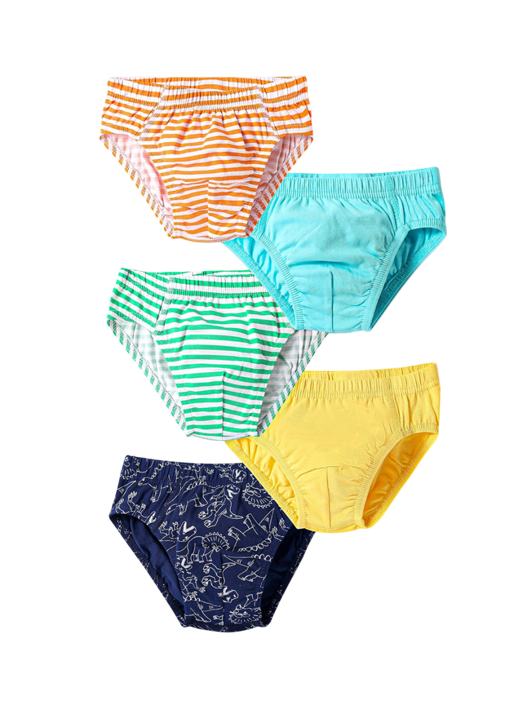 Honeyhap Boys Pack Of 5 Printed & Striped Pure Cotton Mid-Rise Basic Briefs 20091693