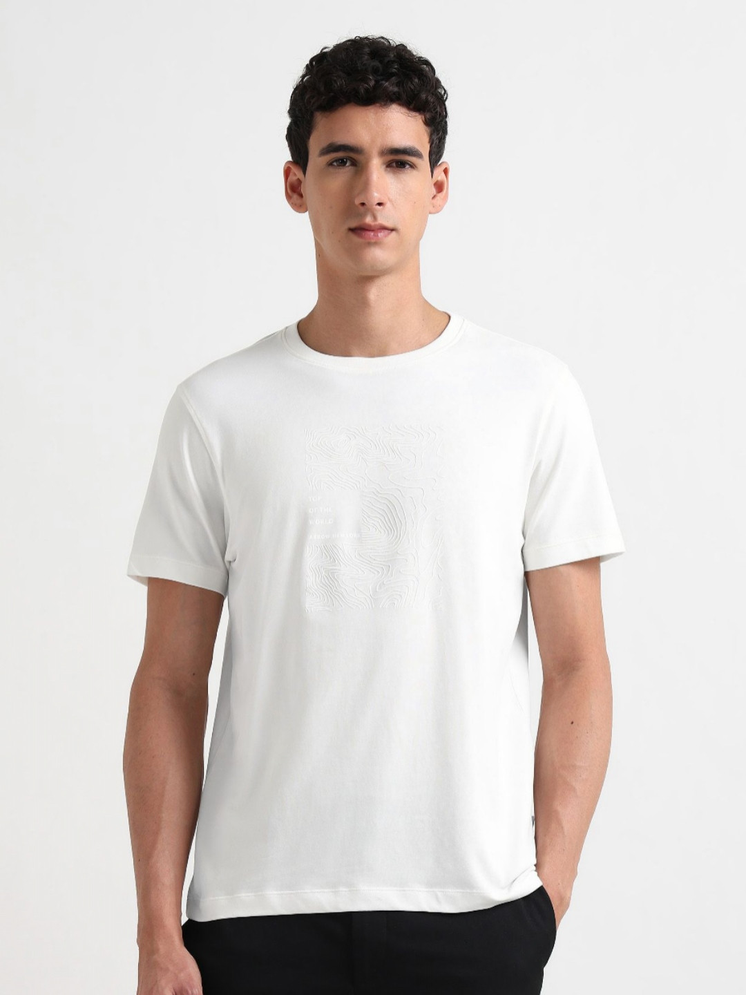 Arrow New York Men Self Design Round Neck Relaxed Fit Cotton T-shirt