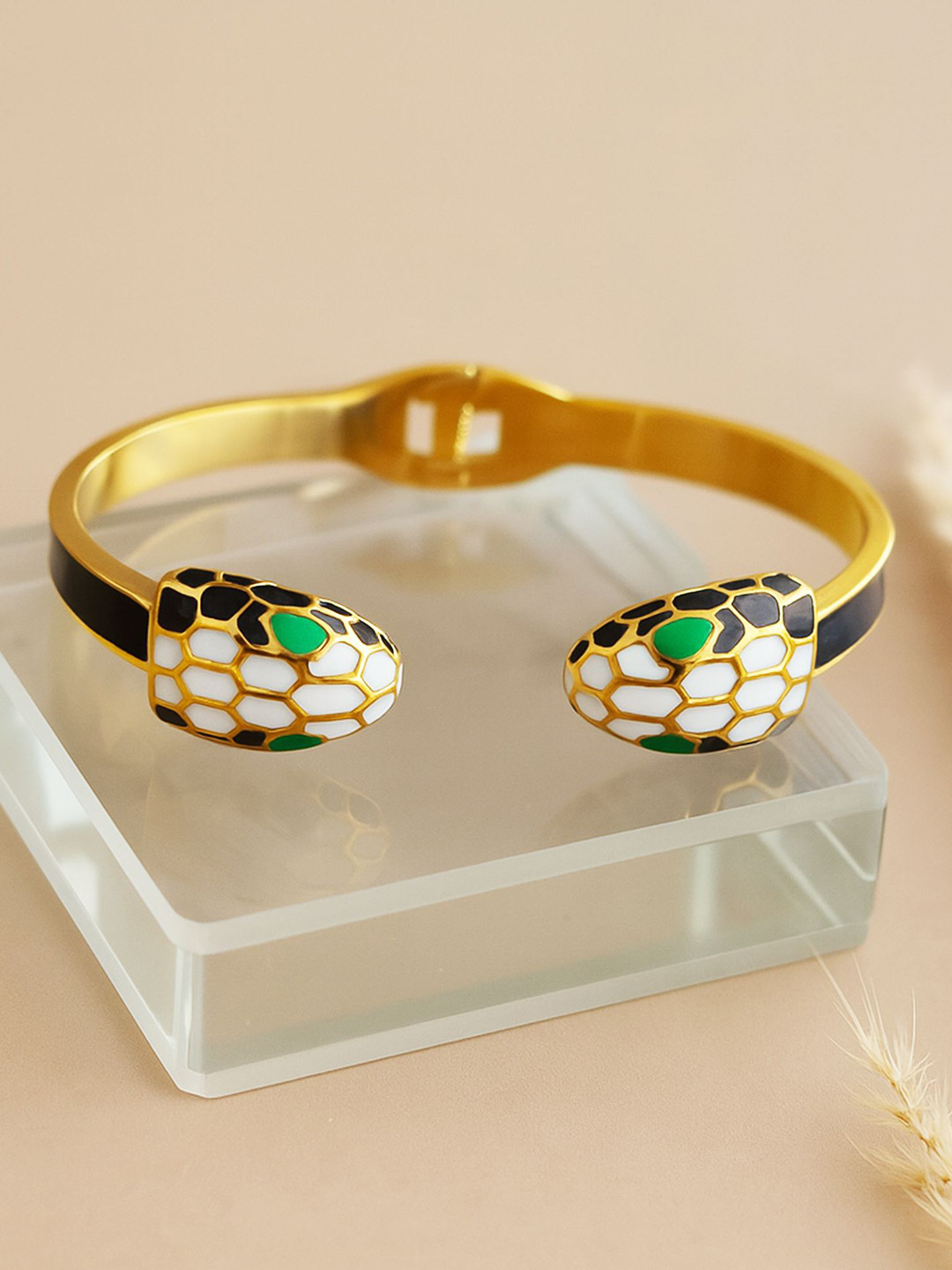 Bohey by KARATCART Gold-Plated Sanke Design Enamel Bangle-Style Bracelet