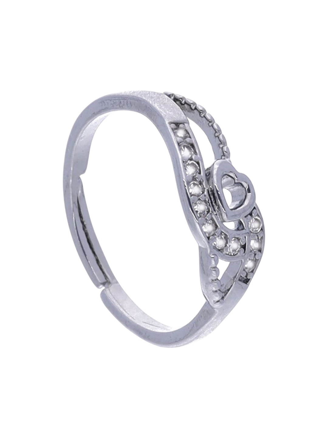 Anouk Silver-Plated American-Diamond-Studded Heart Ring