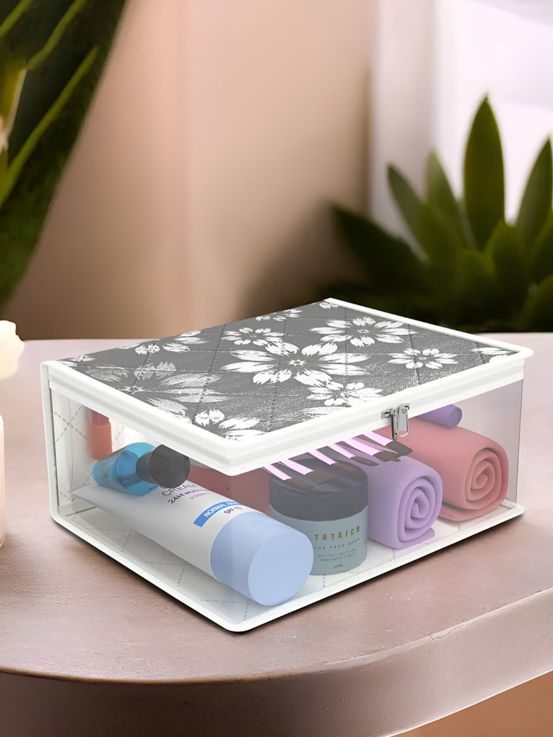 Aura Grey & White Printed Makeup Storage Bag Organiser