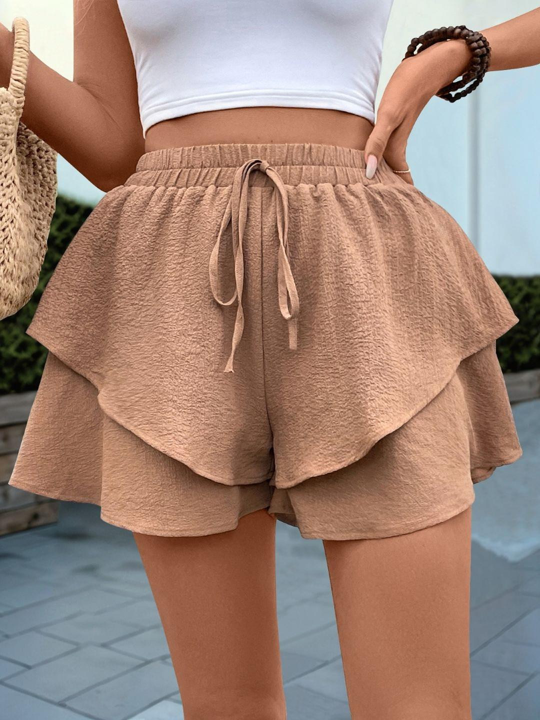 StyleCast Women Regular Fit Mid-Rise Shorts With Layered Details