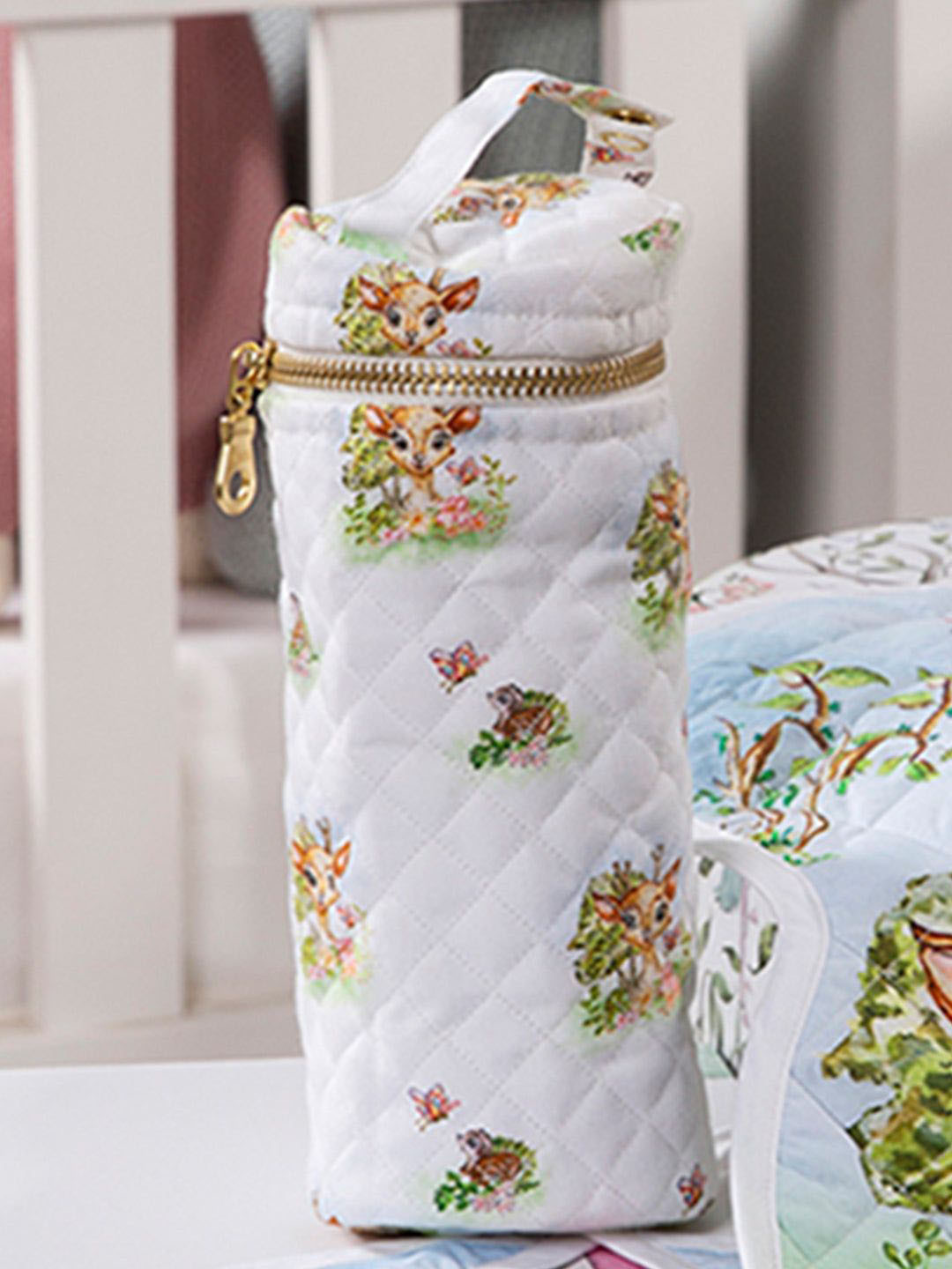 THE BABY TRUNK Infant Peach-Colored & Green Teddys Printed Egyptian Cotton Bottle Cover