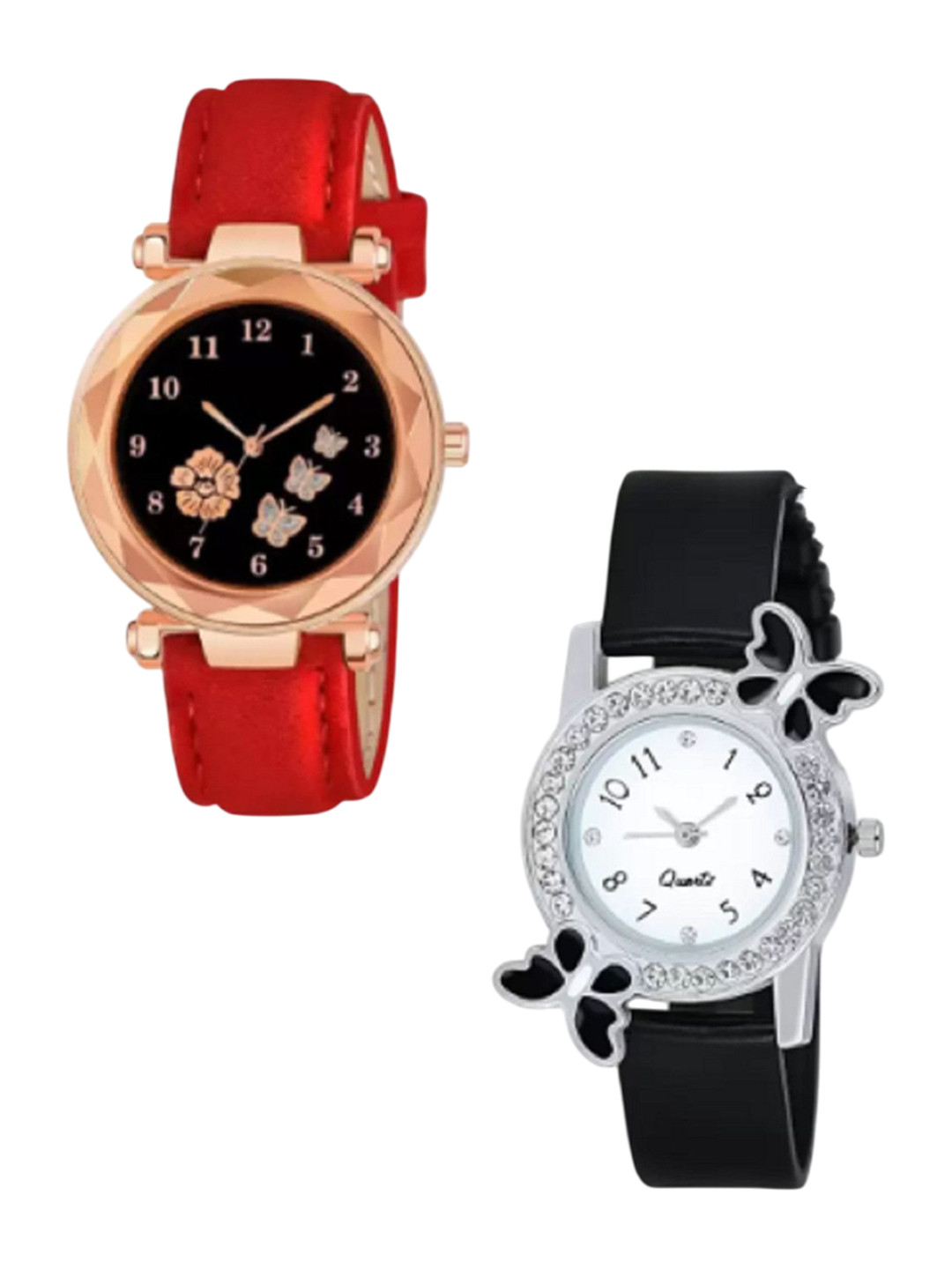 Miss Perfect Unisex Embellished Dial & Leather Straps Analogue Watch QE200