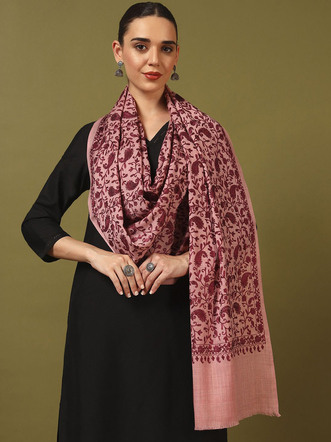 Kala Maison Floral Embroidered Pure Woollen Shawl
