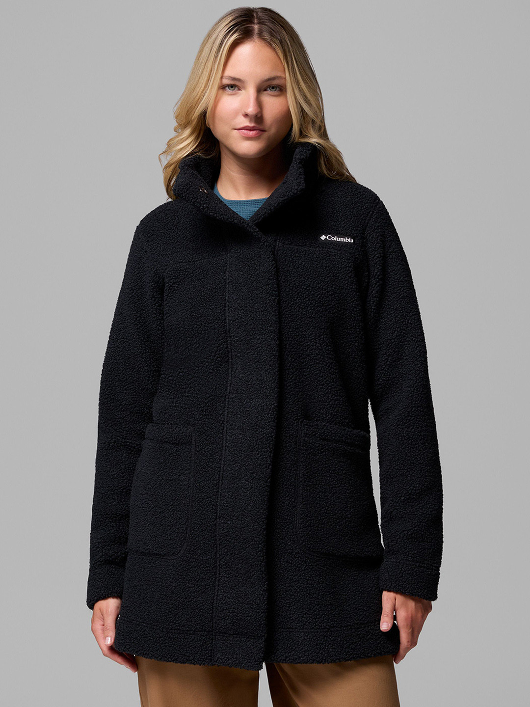 Columbia Women Mock Collar Self Design Lightweight Sherpa Jacket