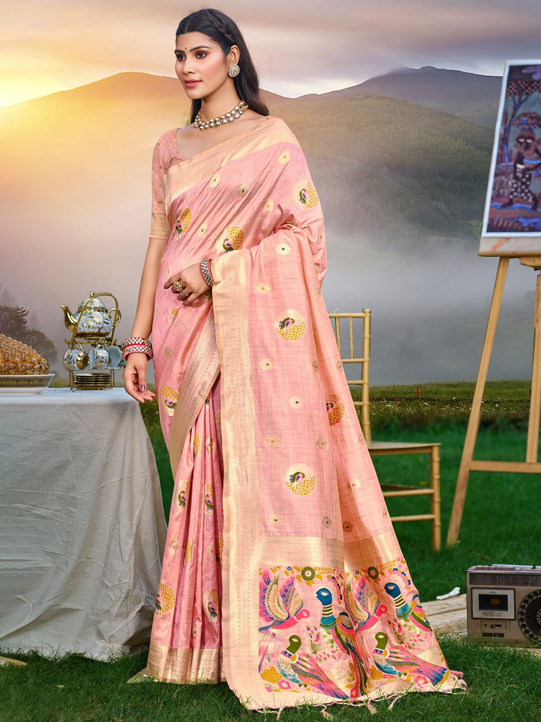 DEVATITHI Pink Havy Assam Silk Saree