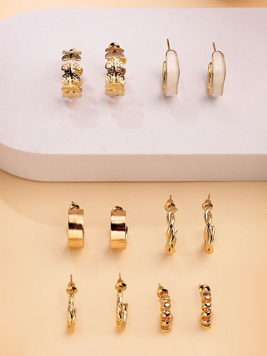 Bohey by KARATCART Set Of 6 Gold-Plated Semi Circular Shaped Half Hoop Earrings